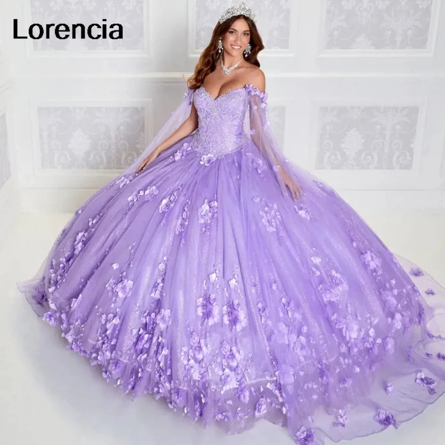 

Customized Lavender Quinceanera Dress Hand Made 3D Flower Applique Beaded Cape Ball Gown Sweet 16 Vestidos De 15 Años YQD715