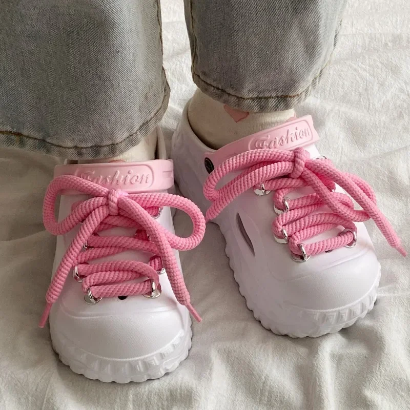 2025 Nieuwe Damesschoenen Front Lace-up Damesslippers Mode Gesloten Teen Plus Size Strand Bestseller Platform Slippers Zapatos