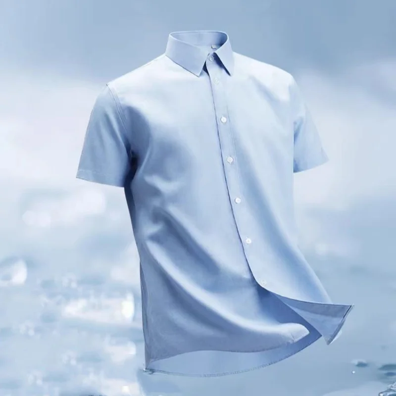 

8XL 7XL Men Shirt Short Sleeves White Classic Solid Color Formal Wrinkle-Free Easy Care 5XL Short Sleeve Shirts for Men Causal