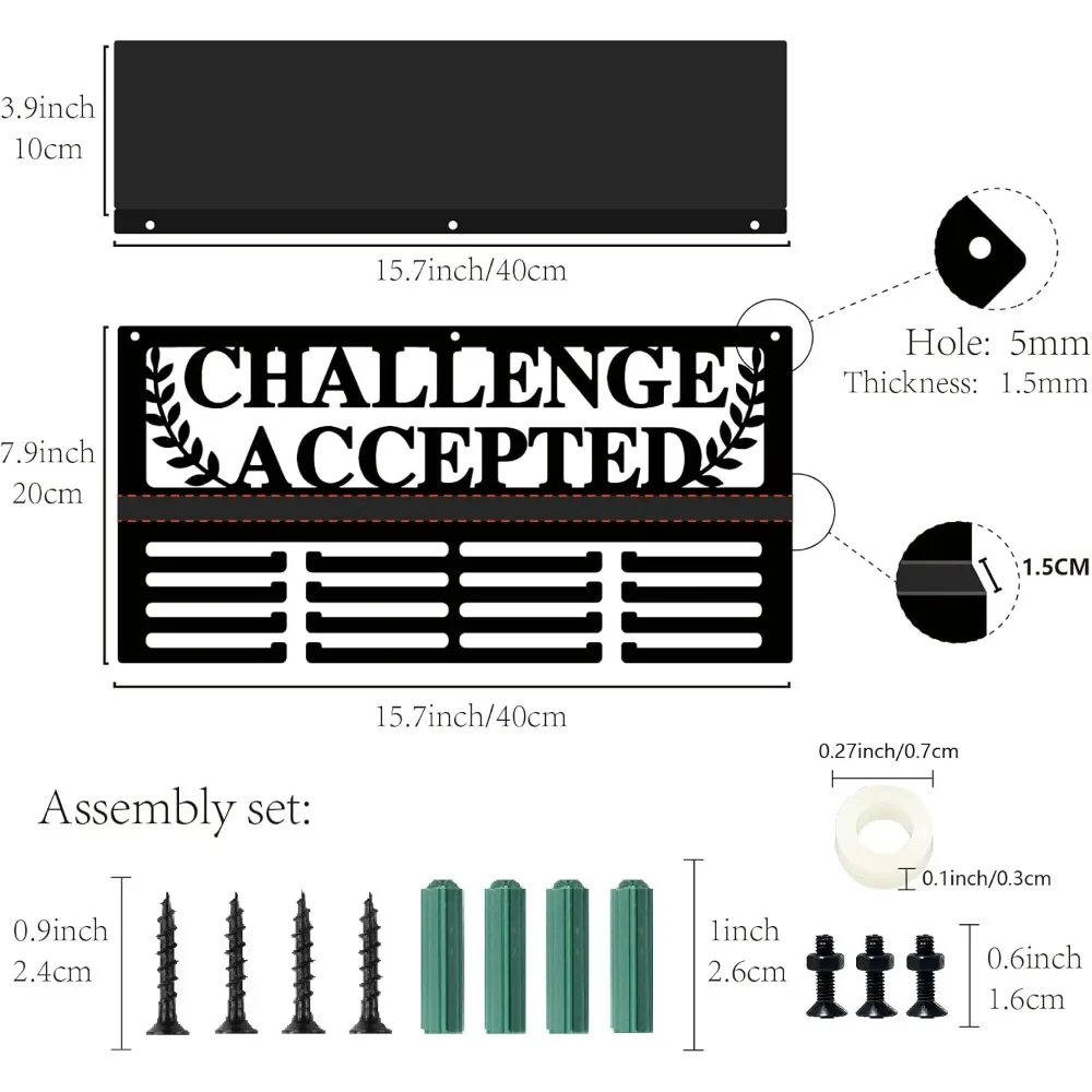 Medal Hanger Display Trophy Shelf Challenge Accepted Medal Holder with Shelf Stand Sports 4 Rows Metal Hanging Wall making kit