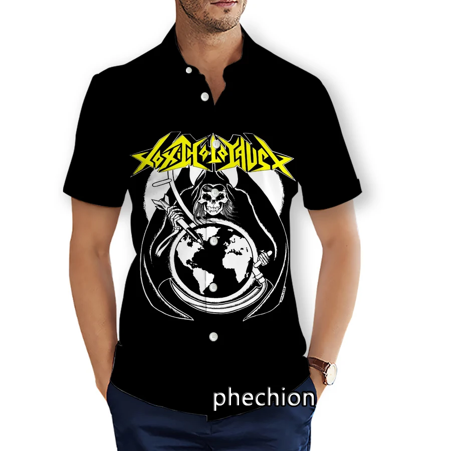 phechion Mens Short Sleeve Beach Shirts Toxic Holocaust 3D Print Casual Shirts Fashion Streetwear Men Tops X287