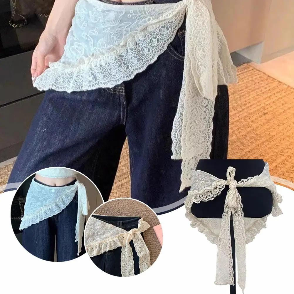 Lace Fungus Strap Butt Curtain French Pastoral Style Scarf Headband Wrap Skirt Curtain Triangle Boho Skirt Triangle Sheer T1P7