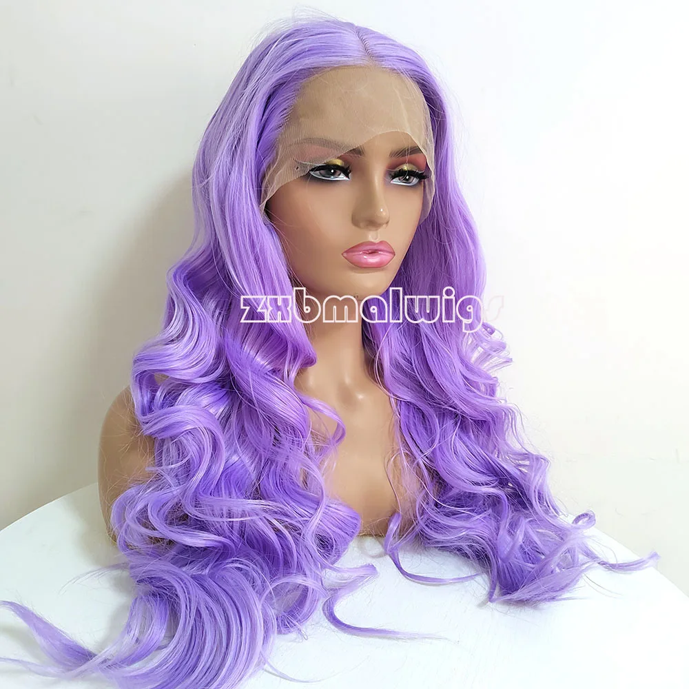 ZXBMALWIGS  Synthetic Hair Light Purple Body Wave Lace Front  Wigs Glueless Pre Plucked Heat Resistant Fiber Cosplay Daily