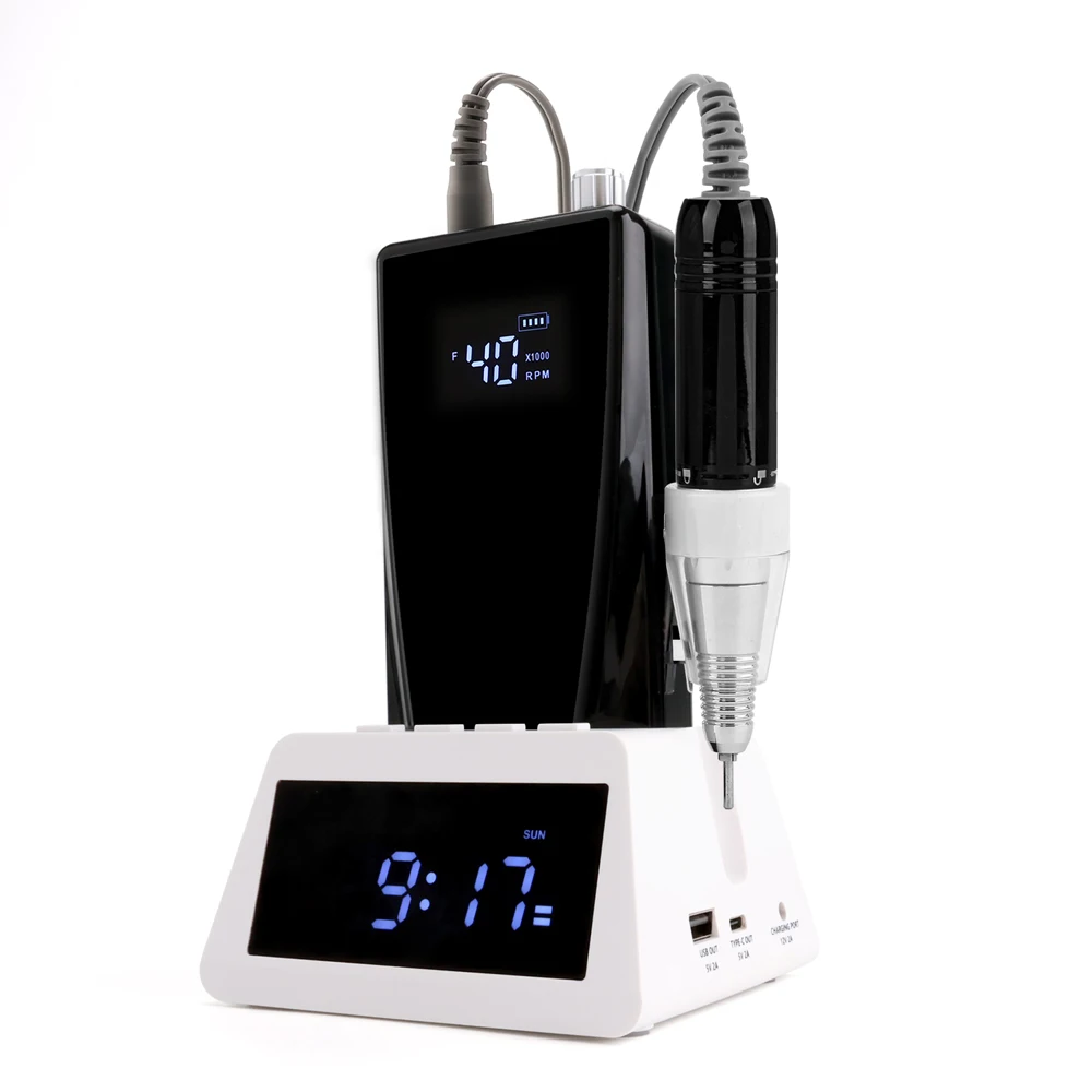 45W Szczotka węglowa do paznokci Narzędzie do zdobienia paznokci Profesjonalna wiertarka do paznokci 40000RPM Efile z Power Bank Clock Base Station