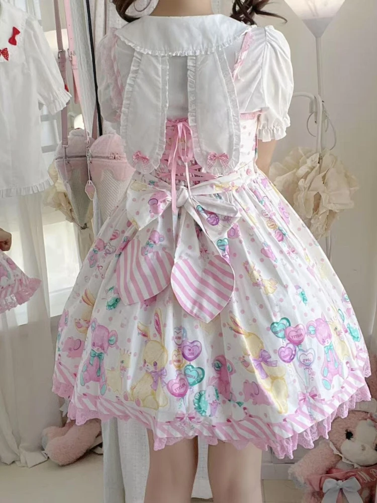 

Женская повседневная блузка в стиле Лолита с кроличьими ушками, бантом и кружевом, облегающая, с коротким рукавом, однотонная, весна-лето