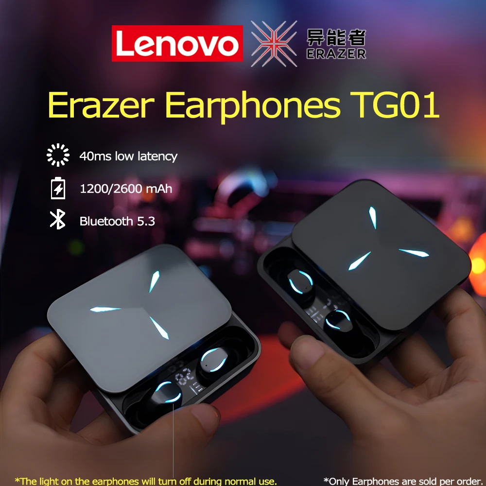 Erazer Earphones TG01 Bluetooth Wireless Bluetooth Earbuds Lenovo Eco Product 1200mAh 2600mAh Big Battery Game Mode  Low Latency