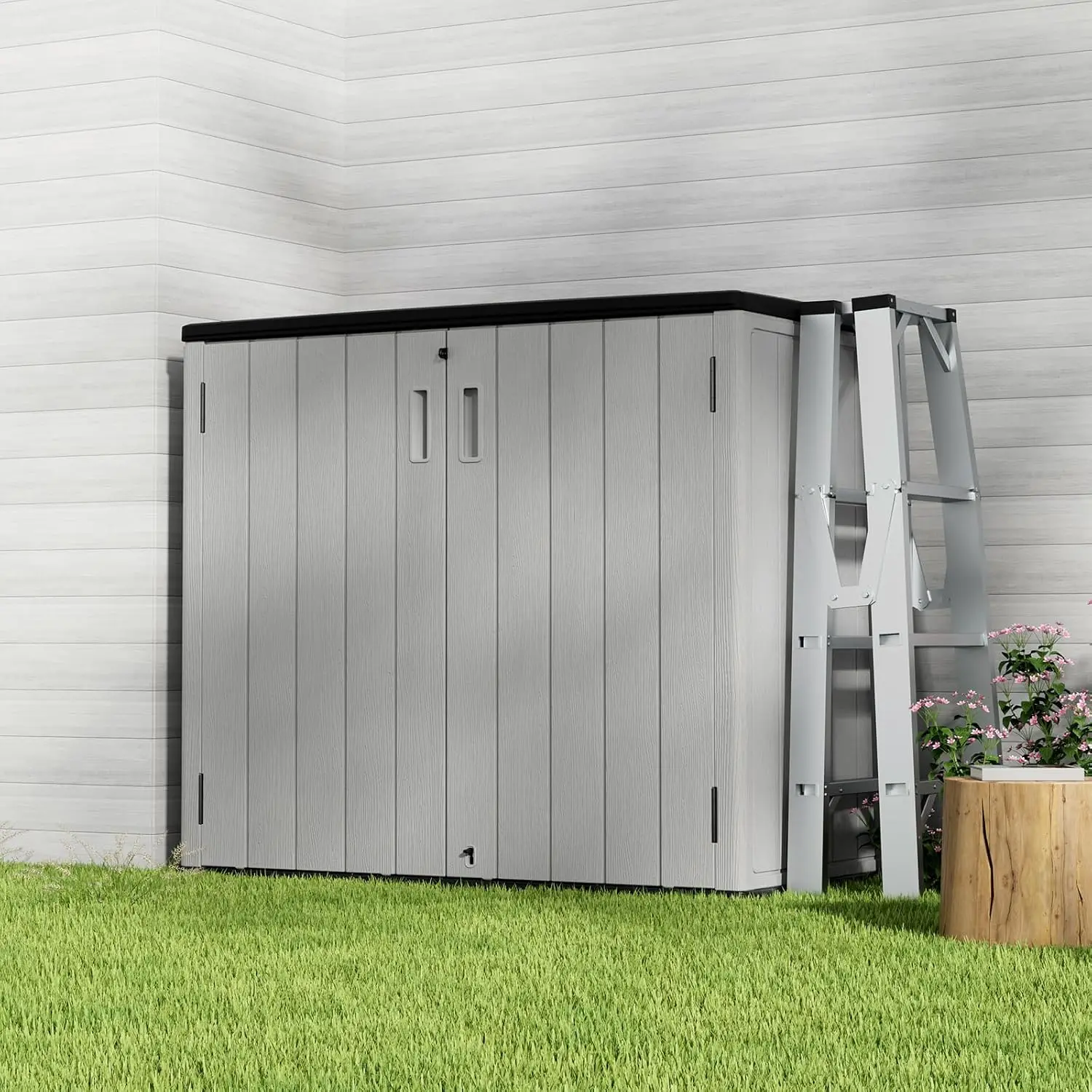 Outdoor Storage Shed Weather Resistant Double-Wall Resin Waterproof Backyard Garden Patio 37 Cu.Ft, Customized