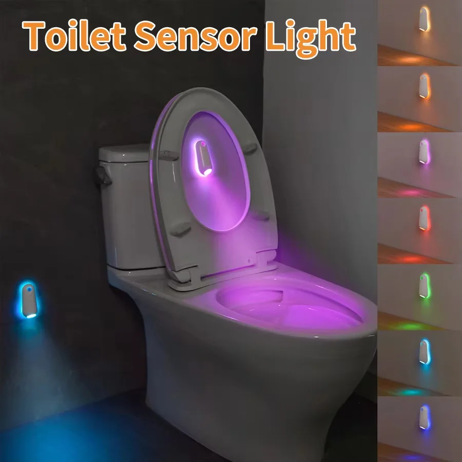 LED-Toilettenlampe, Bewegungsmelder, kabellos, wiederaufladbar, WC-Nachtlicht, 8-Farben-Hintergrundbeleuchtung für Schlafzimmer, Badezimmer,