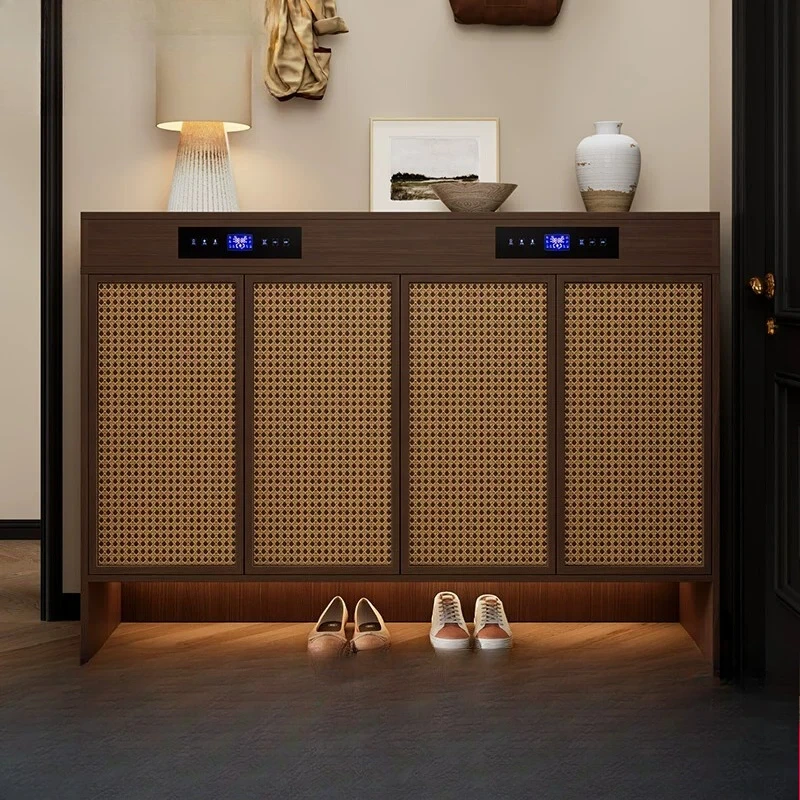 Smart shoe cabinet rattan door antique cabinet home door large capacity door corridor