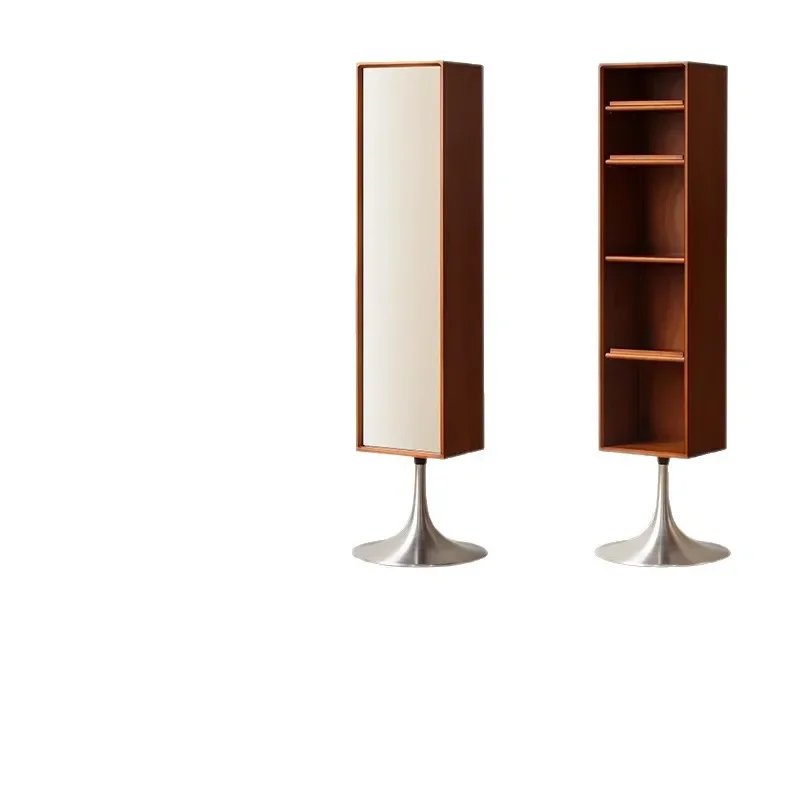 

Solid wood rotatable whole body household vertical full-length mirror, magazine storage bookcase floor mirror