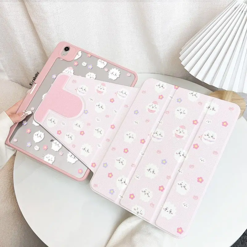 

Cute Chiikawa Trifold Rotatable Case For iPad 11 Pro 2026 New Acrylic 10.2 inch Full Protection Tablet Cover Kawaii Stand Shell