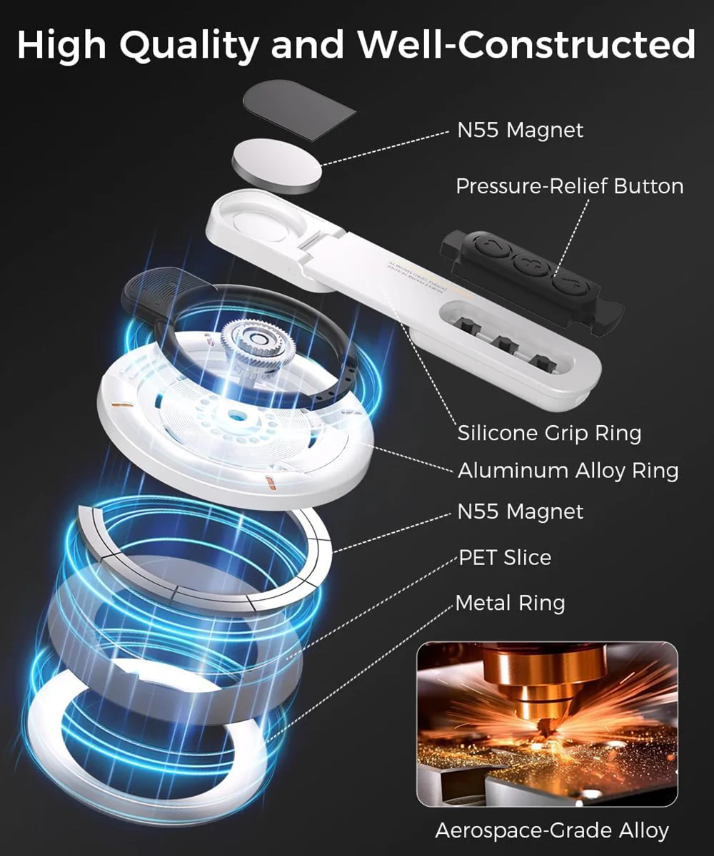 حامل حلقة إصبع مغناطيسي للهاتف المحمول 3 في 1 مع مغناطيس على الوجهين لملحقات MagSafe لسلسلة iPhone 17/16/15/14/13/12 #3