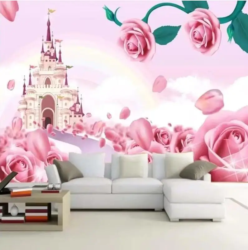 Customized cartoon murals children's room background wall wallpaper Flower Rainbow castle TV Background wallpaper for walls 3 d