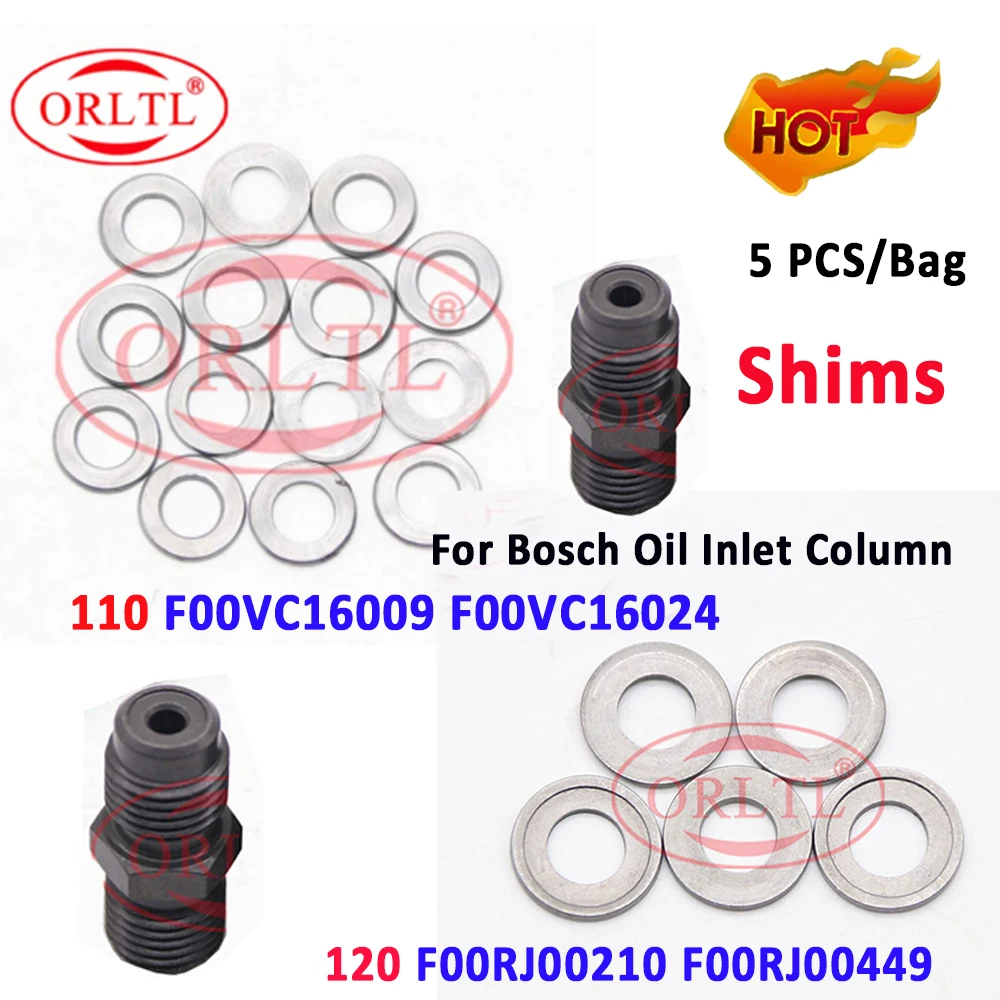 ORLTL-Cales de colonne d'entrée d'huile, joint de rondelle diesel pour Bosch 110/120, F00VC16009, F00VC16024, F00RJ00210, F00RJ00449, 5 pièces