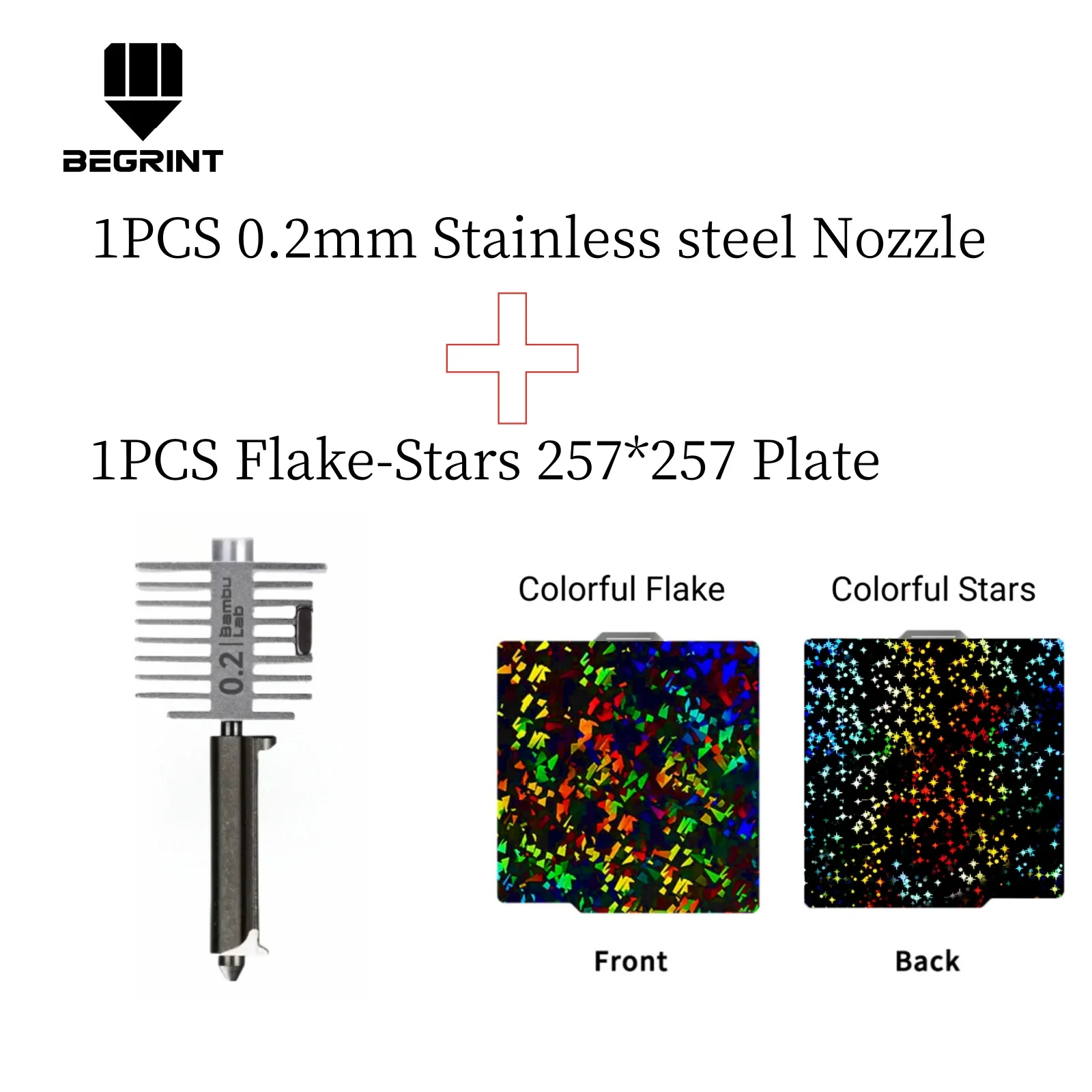 

1PCS 0.2mm Stainless Steel Original Hotend Kit and 1PCS Flake-Stars 257x257mm Plate For Bambu Lab