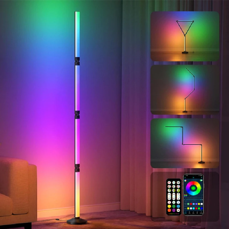 2025 New Design Colorful Lighting Floor Lamp Voice Control Rhythm Lamp Folding RGB Floor Lamp Corner Lamp Source Factory Direct