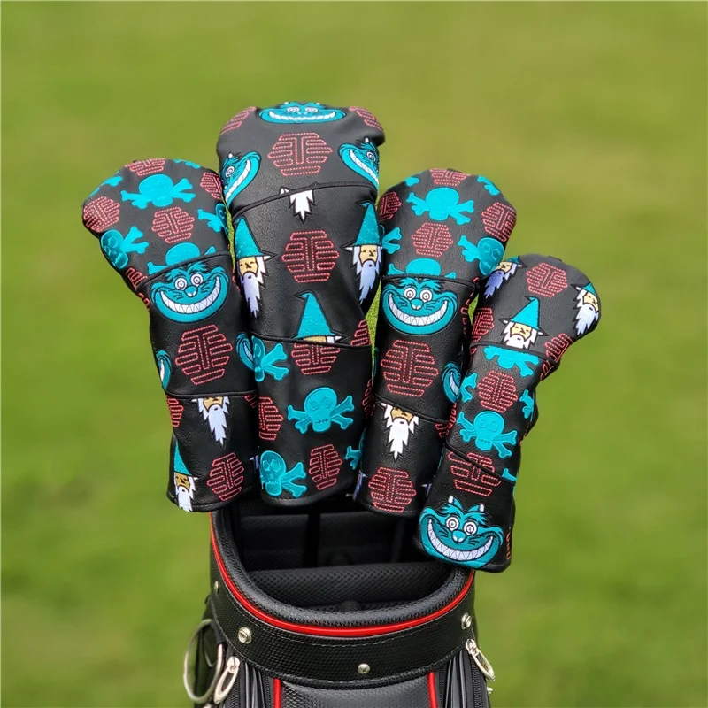 Skull Golf Wood Cover Driver Fairway, Protector híbrido impermeable, conjunto de cuero PU suave y duradero, cubiertas para la cabeza de Golf,