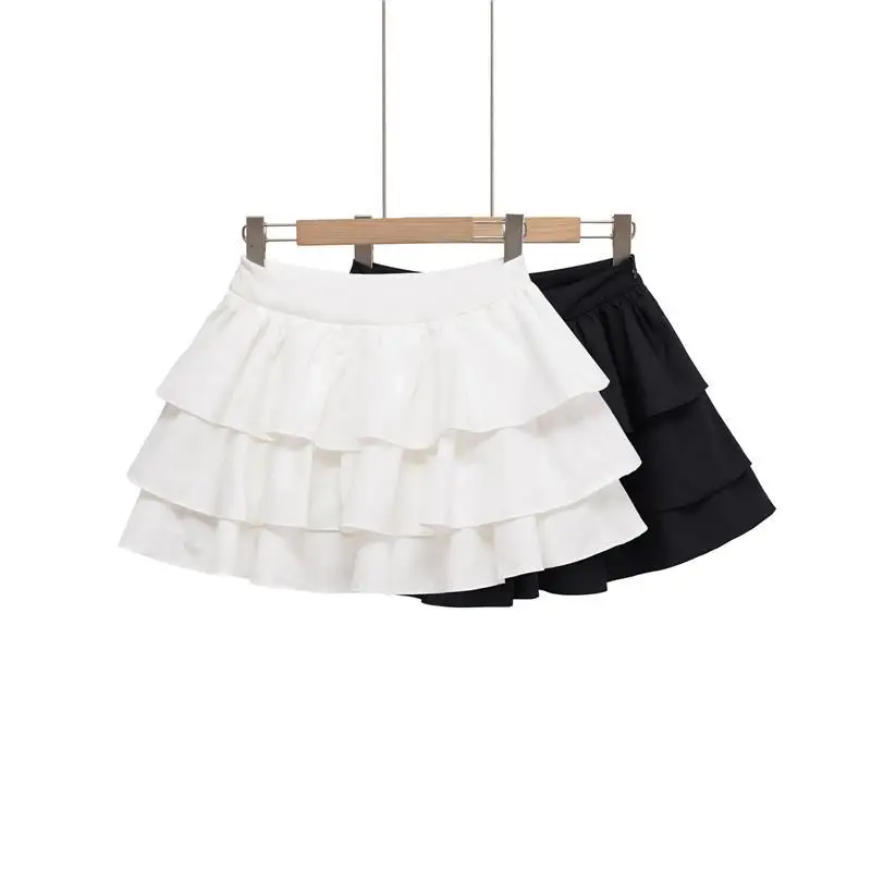 

Casual Summer Sle Flounce Layered Skirt Versatile f-length Cake Skirt Mid-waist PVC Fabric Ciwalk Suitable for Other O...