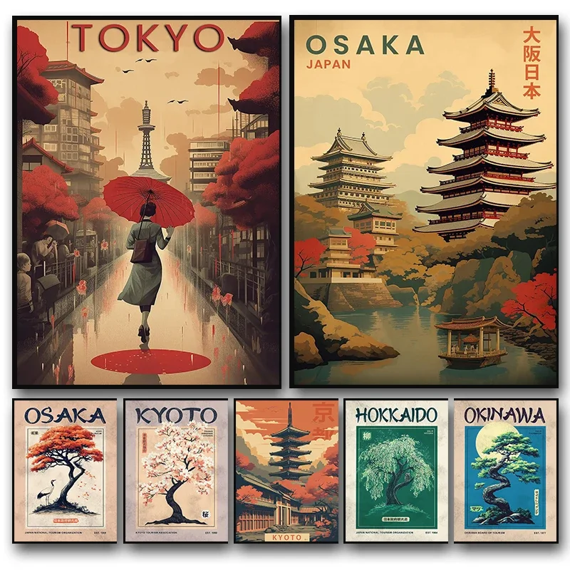 Japan Travel Poster Prints for Living Room Home Decor Japanese Cities Landmarks of Tokyo Landscape Canvas Painting Wall Art G