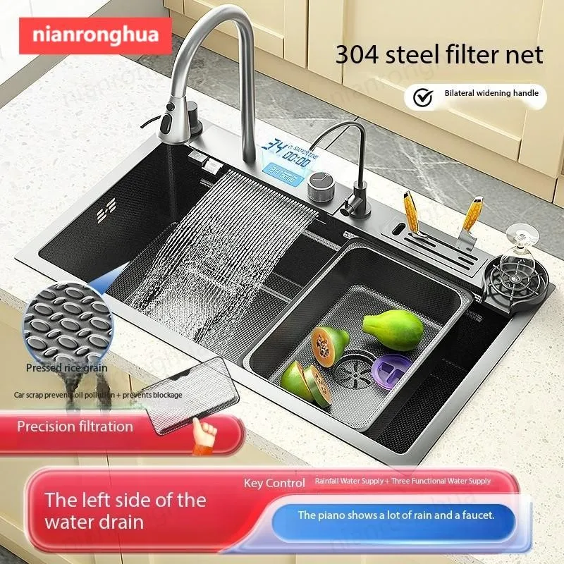 

Black 304 Stainless Steel Kitchen Sink Single Bowl Honeycomb Handcraft Handmade Multifunctional Household Vegetable Washing