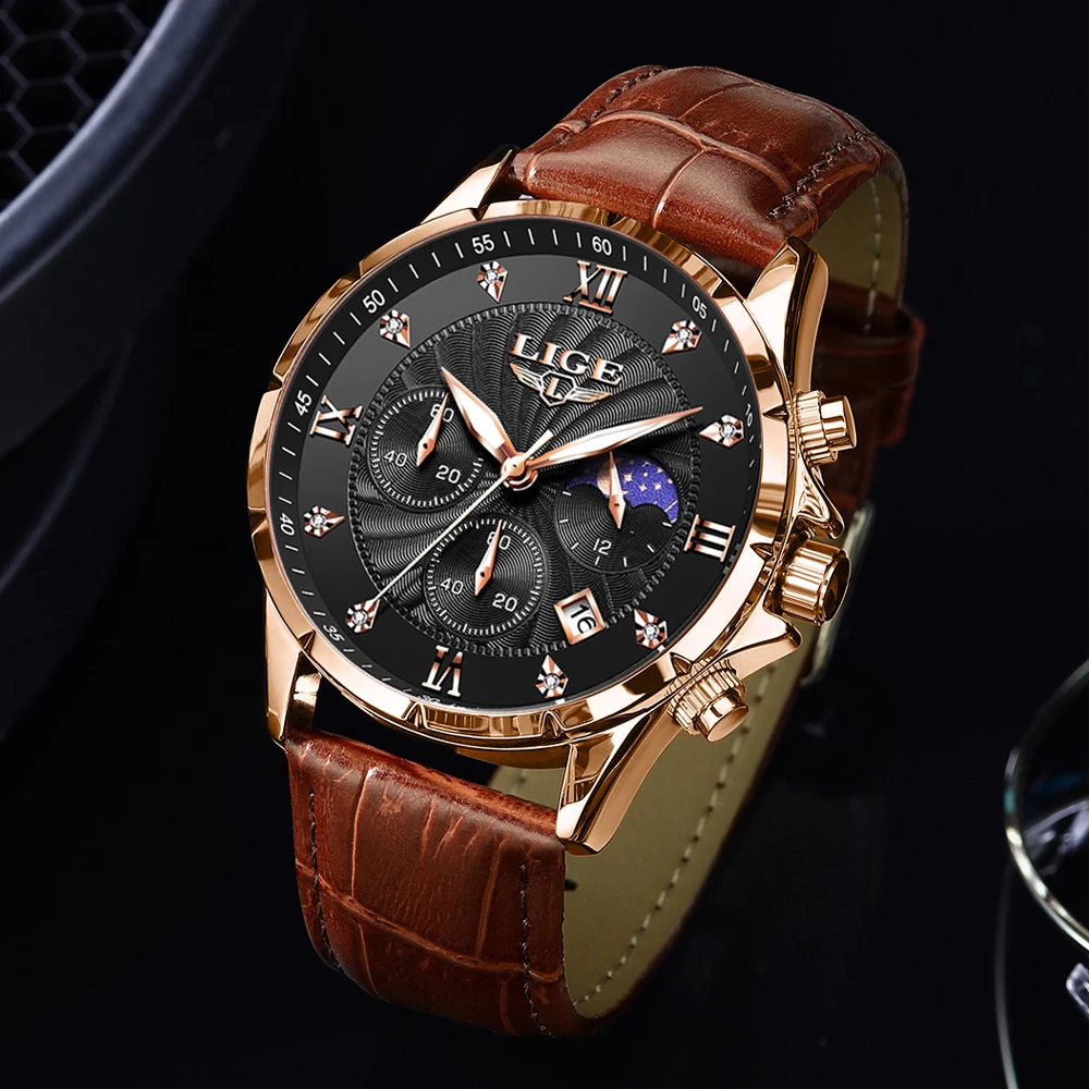 LIGE Men's Watch Luxury Busine - Suede Strap Watch recension och pris