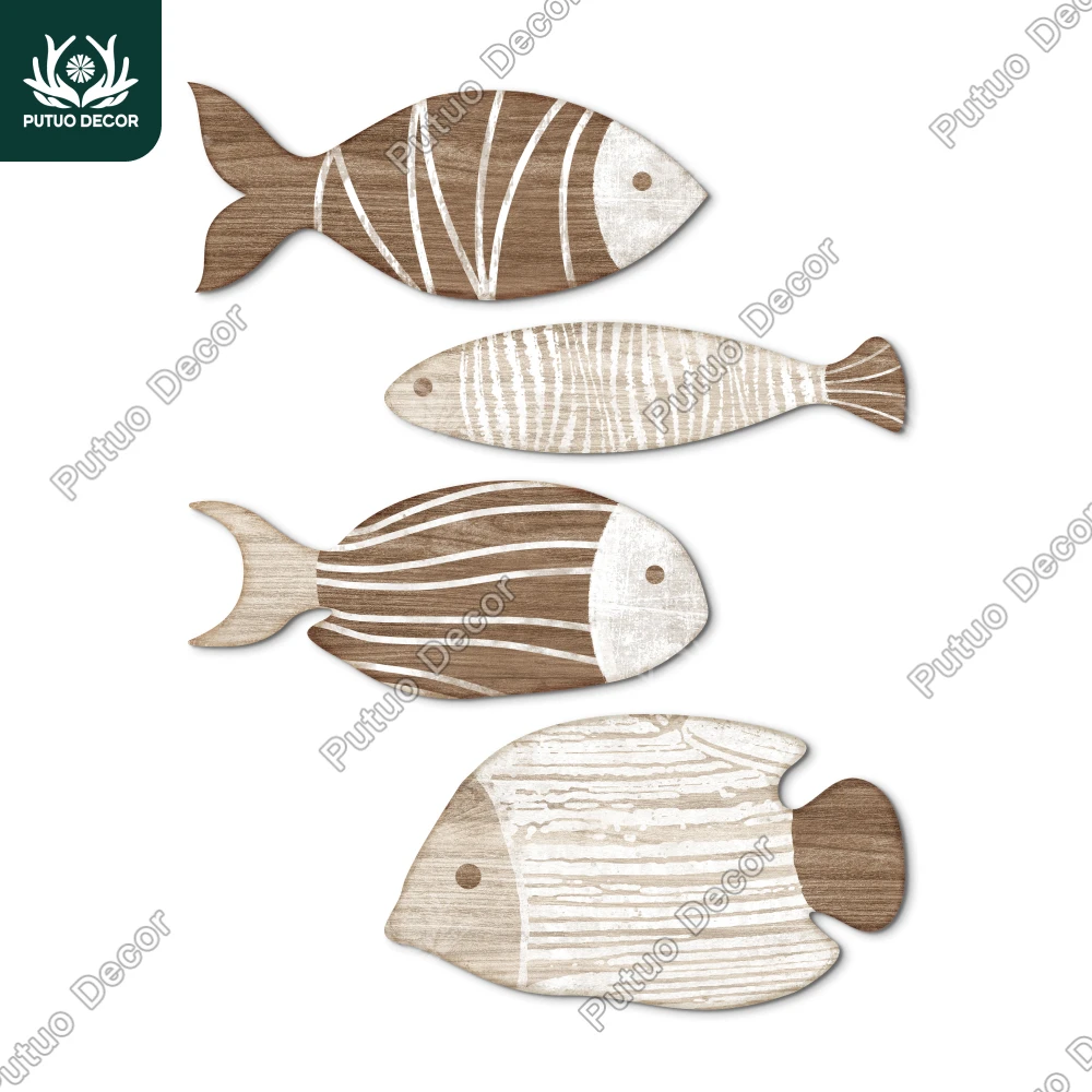 Putuo Decor 4pcTropical Fish Wooden Wall Decoration, Art Deco, Family Living Room, Cafe, Spa, Yoga Studio, Gifts  for Friends