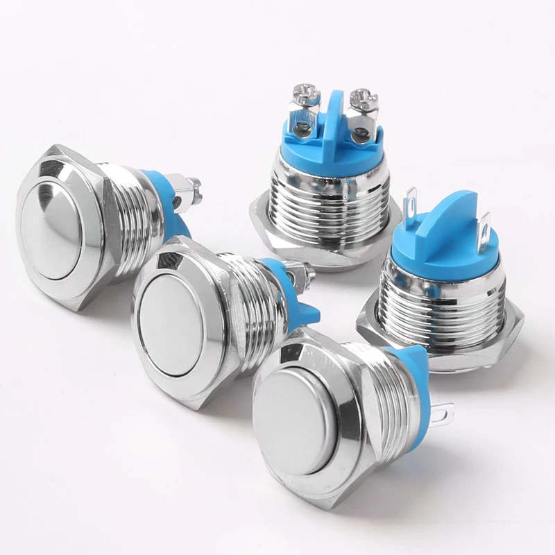 16MM Metal Push Button Switch No LED Self-Reset Momentary With Screw Foot Welding Foot High/Flat/Ball Head 1NO Jog Switch