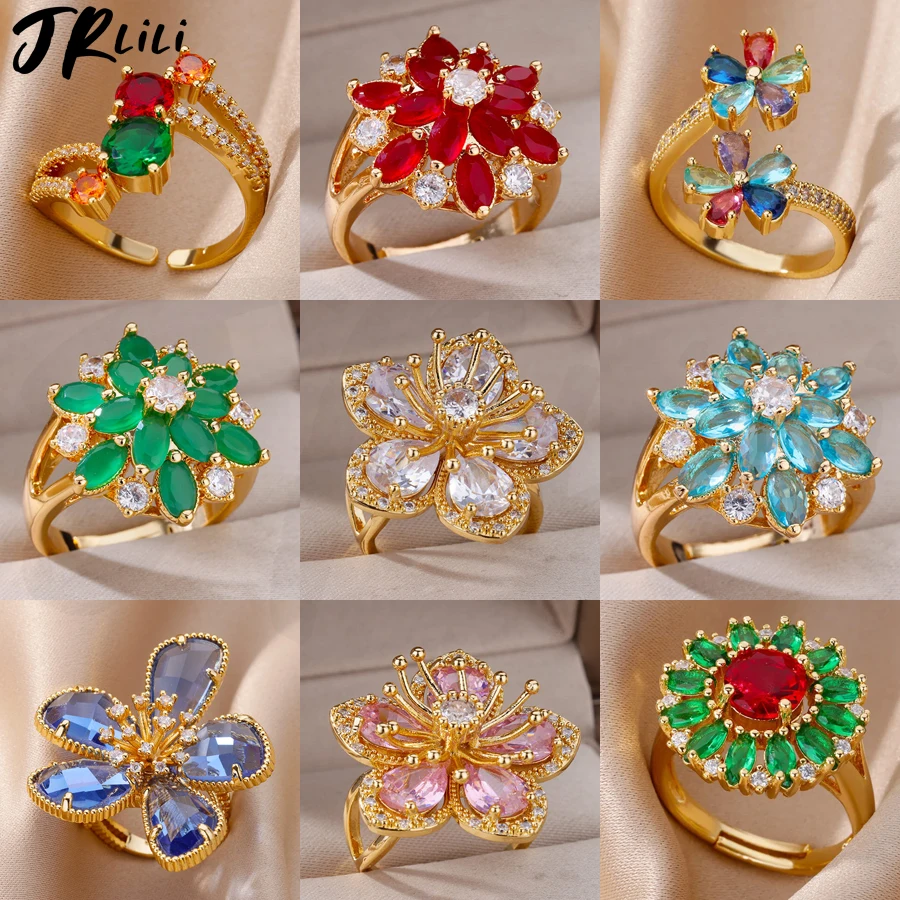 Delicate Zircon Flower Rings for Women Stainless Steel Ring 2024 New Trend Elegant Luxury Aesthetic Jewelry anillos