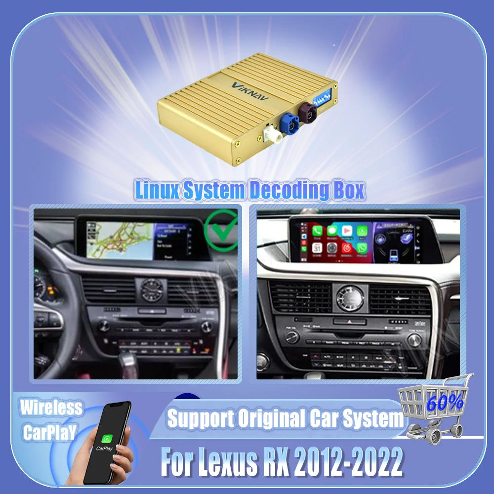 Linux Interface Carplay Decoder Box For Lexus RX 2012-2022 Wireless Carplay Android Auto Upgrade Decoder Box