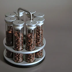 MADBALL 8 Single Dose Espresso Bean Cellars With Rotatable Display Rack And Funnel, Coffee Bean Storage Glass Tube