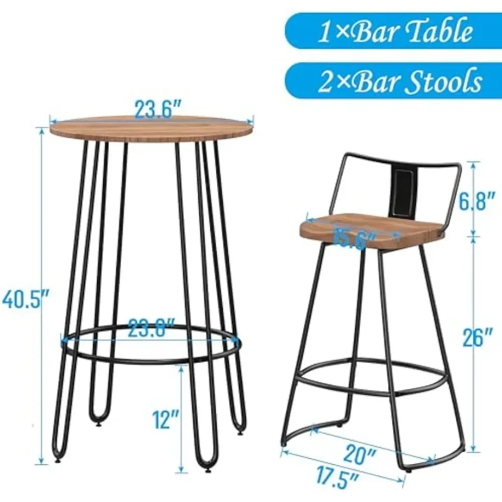 Ensemble de table et de chaises de bar avec comptoir, table de bar moderne, recommandé pour la cuisine, 3 pièces