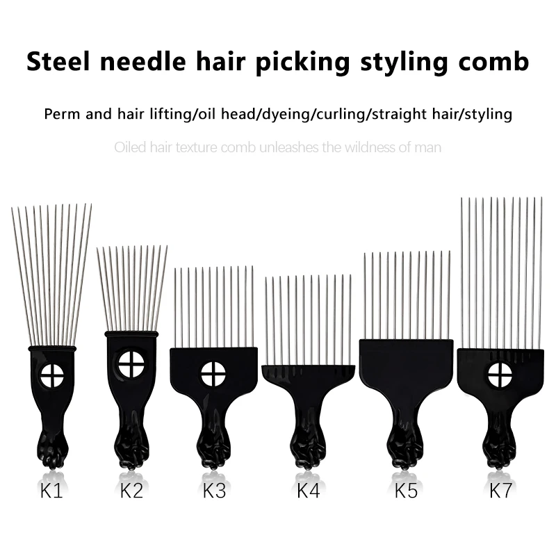 Black Metal African American Pick Comb Hair Combs Hair Comb for Hairdressing Styling Tool Salon Barber Shop Accessories 6 Style