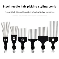 Czarny Metal Afrykański Amerykański Pick Grzebień Włosów Grzebień Grzebień do fryzjerstwa Narzędzia stylizacyjne Salon Barber Shop Akcesoria 6 Style