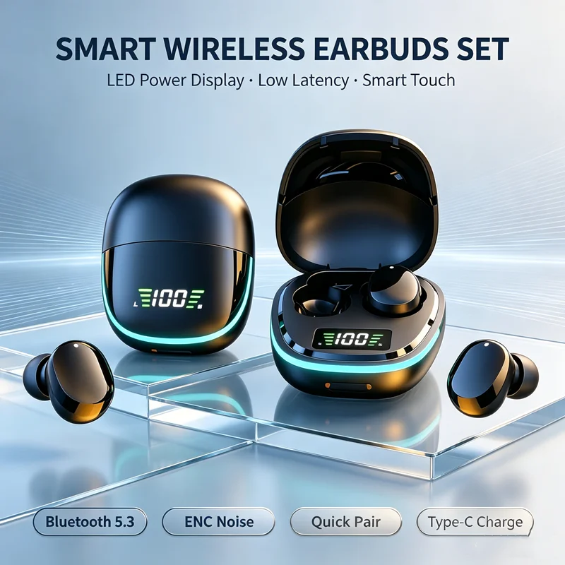 TWS Kabelloses Bluetooth-Headset 5.3 Ohrhörer Bluetooth Sport In-Ear-Kopfhörer mit Mikrofon für Smartphones