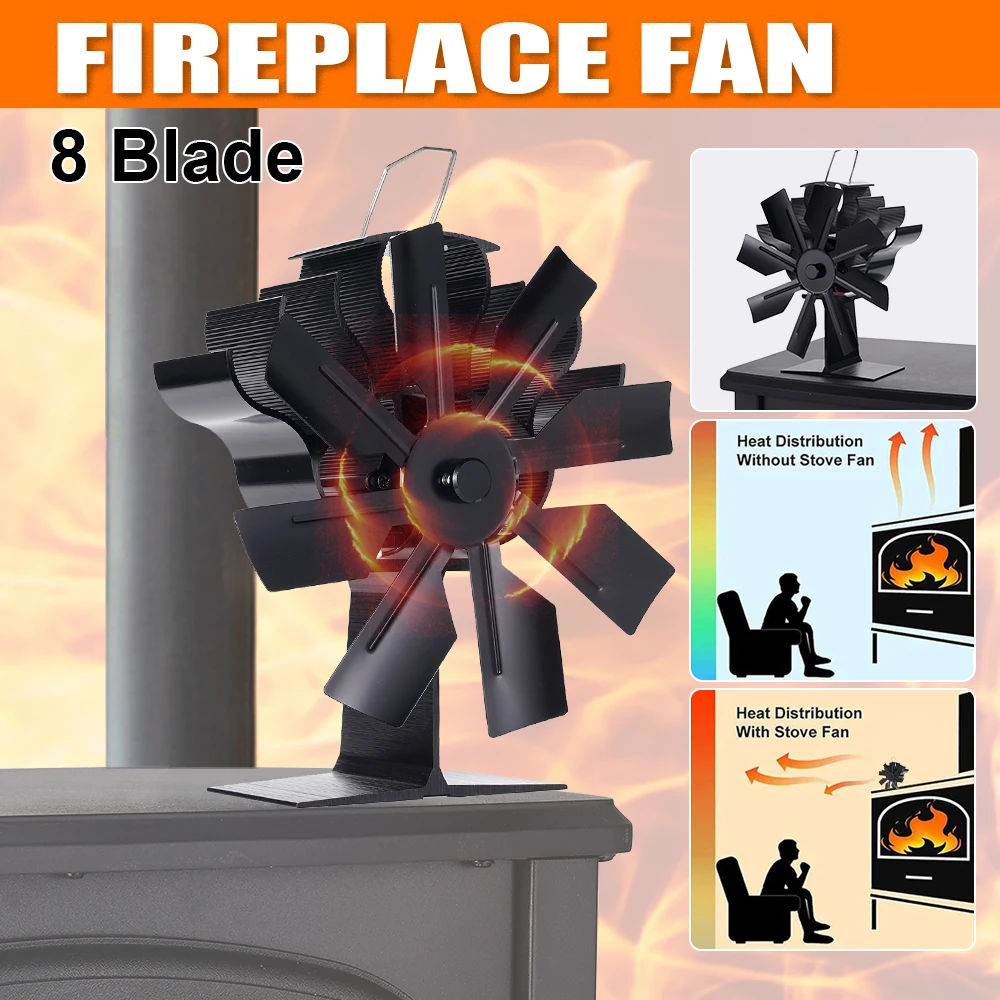 

8 Blade Thermal Fireplace Fan Standing Classic Log Wood Burner Eco-fan Quiet Fireplace Fan Home Winter Warm Heat Distribution