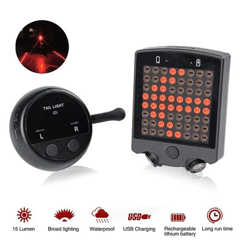 

B72A Bike Warning Tail Light USB Rechargeable Smart Wireless Remote Control Turn Signal Warning Brake Light Riding Equipment