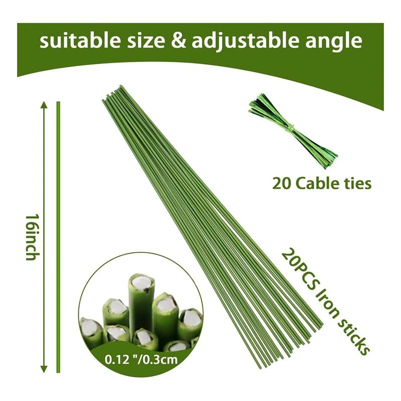 Plant Stakes,Plant Support Stakes Suitable For Indoor Plants,20Pcs Garden Green Bendable Single Stem Plant Sticks