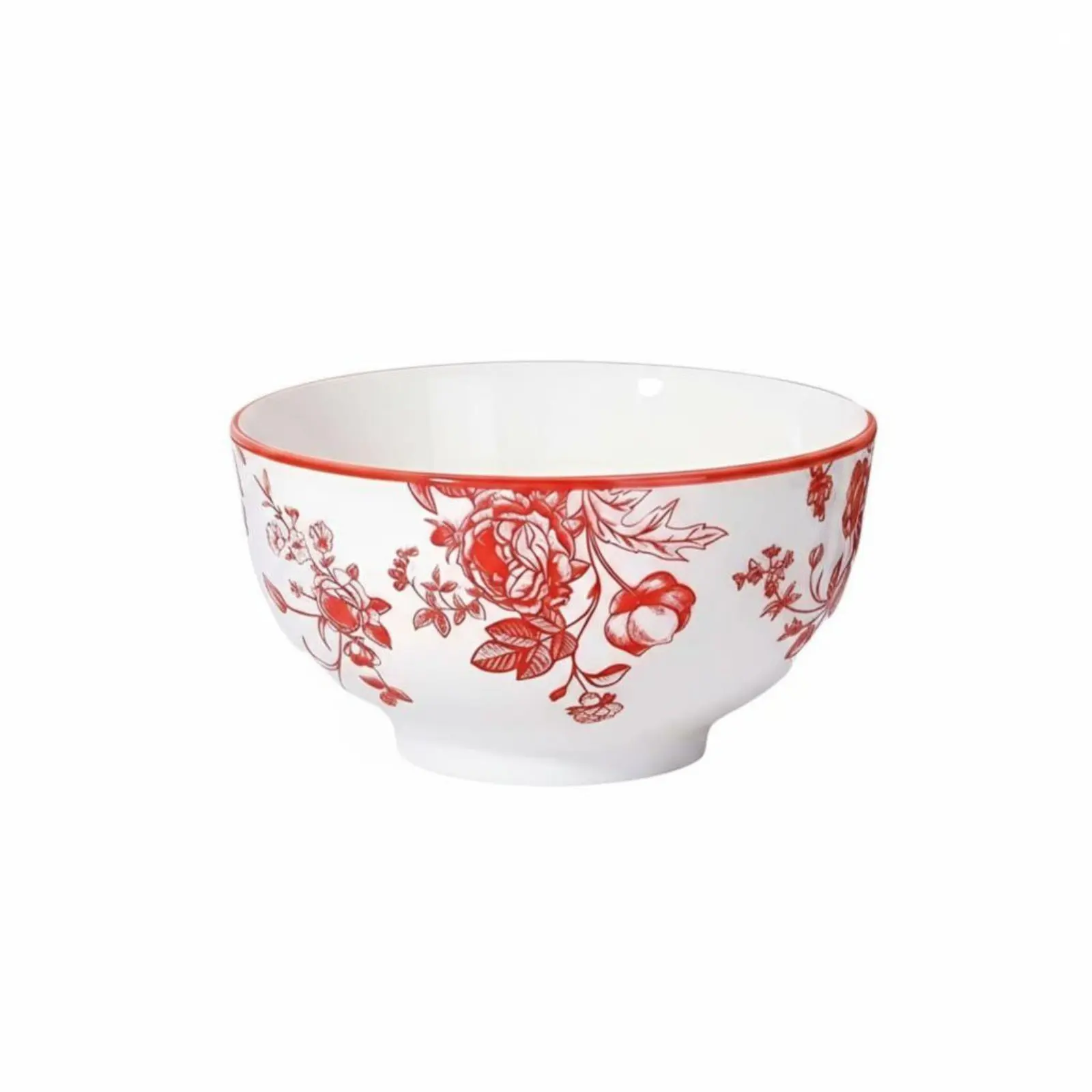 Chinese Style Floral Ceramic Bowl, Red Flower Tableware, Underglaze Color, Wedding Festive Dinnerware, Elegant for Adults