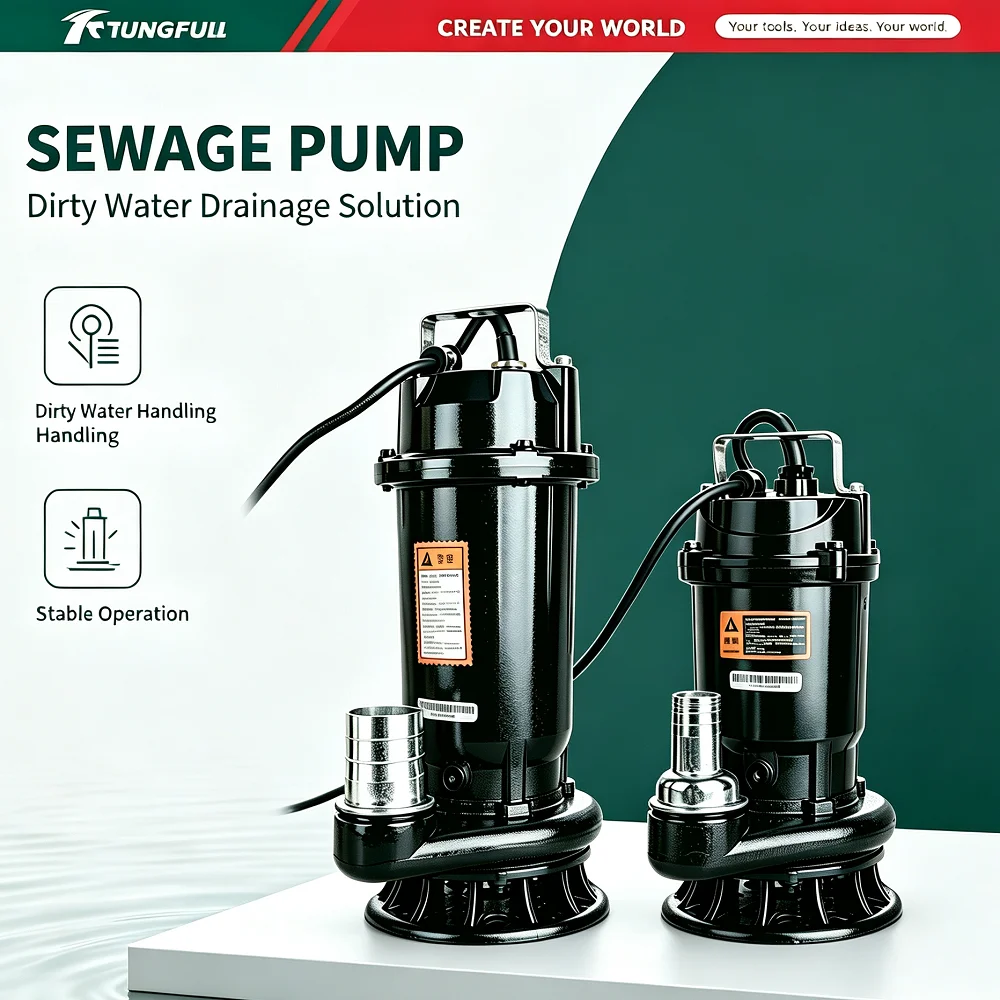 TUNGFULL Heavy‑Duty Cast Iron Submersible Sump Pump High Flow Dirty Water Drainage Pump For Basement Garden Pond Household Use