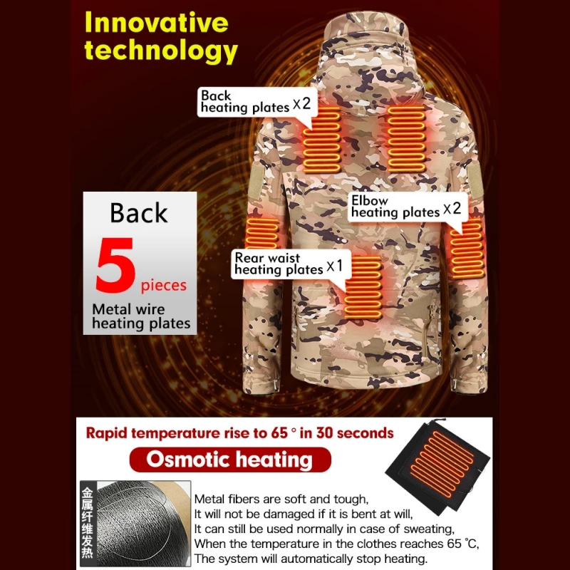 Outdoor Heating Shell Jackets Man Warm Winter Mountaineering Clothing Intelligent Thermal Windbreaker Unisex Hoodies Heat Jacket