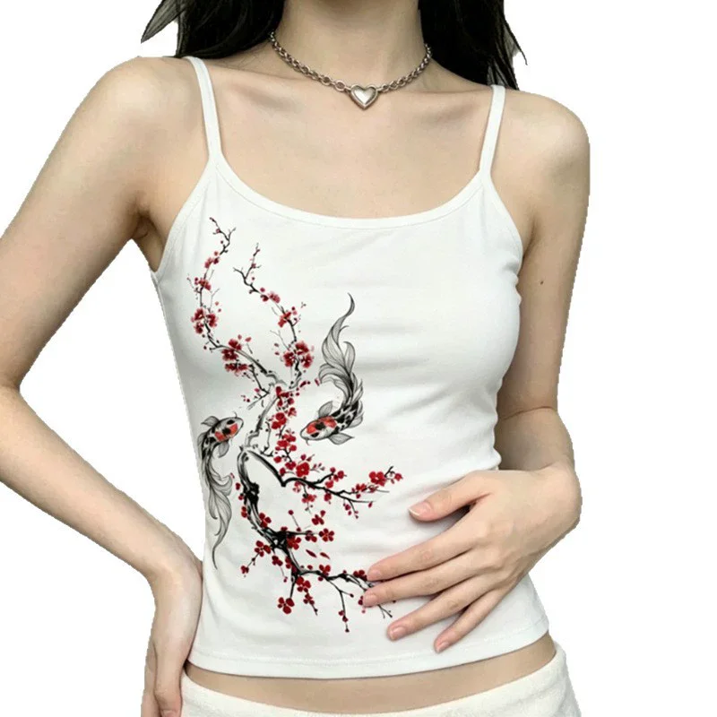 Women Y2K Crop Cami Top Cute Highland Cow Sunflower Butterfly Print Sleeveless Slim Summer Aesthetic Tank Vest