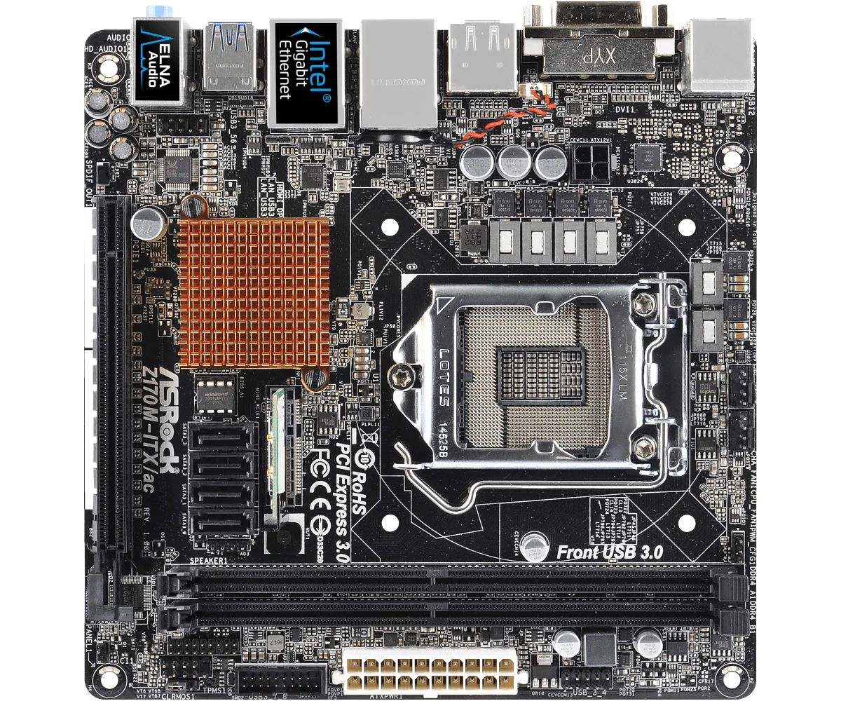 Imagem -03 - Placa-mãe Mini Itx ac Lga 1151 Intel Z170 2xddr4 32gb Pcie 3.0 4xsata3 Suporta 6ª 7ª Geração Intel I56500 Cpu Asrock-z170m-itx