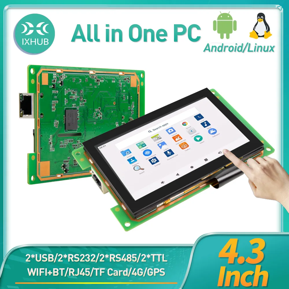 IXHUB 4.3inch HMI Screen Industrial Embedded All in One PC Run Android Linux Ubuntu System IPS LCD Touch Screen for 3D Printer