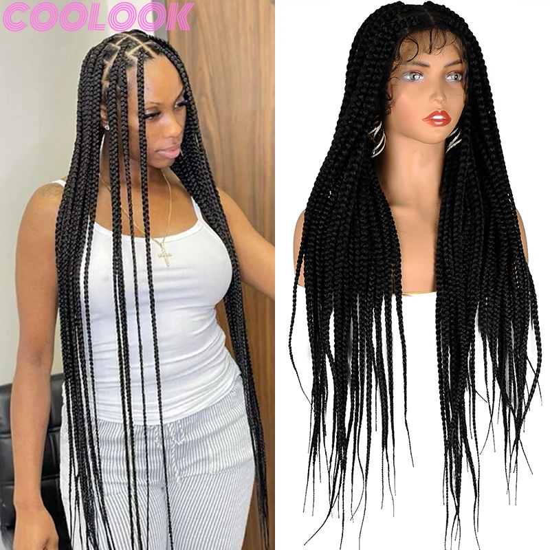 

36 Inch Full Lace Synthetic Box Braided Wigs for Women Knotless Handmade Crochet Braids Wig Silky Lace Frontal Wigs for Braiding