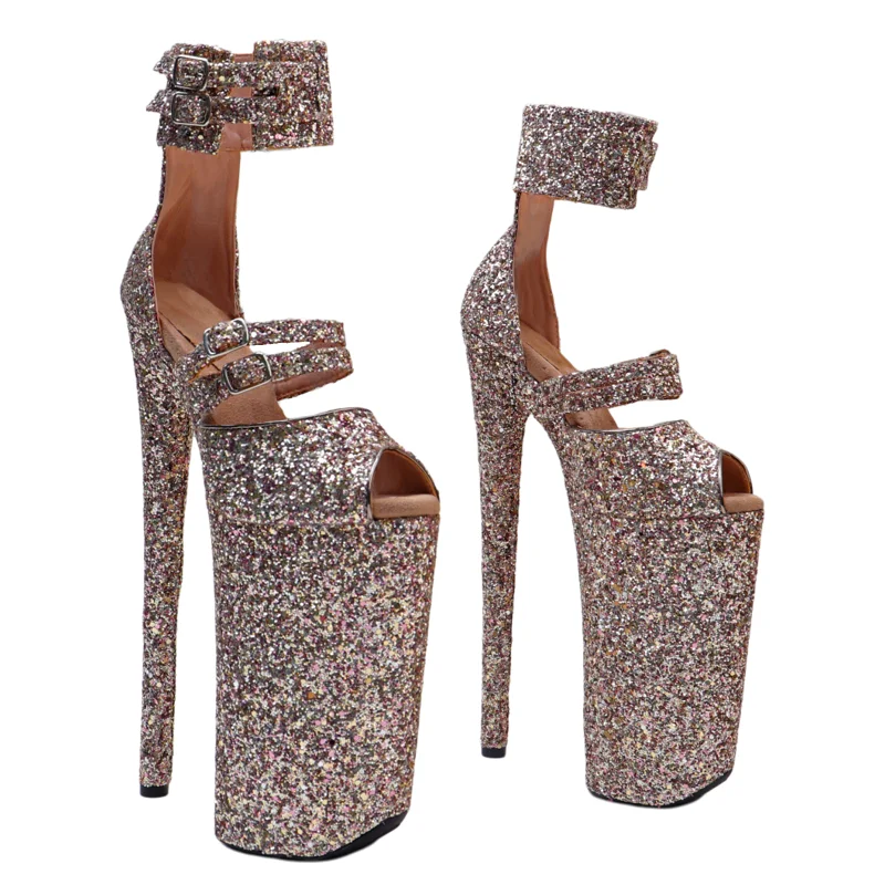 

Leecabe 26CM/10inches Glitter upper High Heel platform sexy exotic party stripper heel sandals Pole Dance shoes