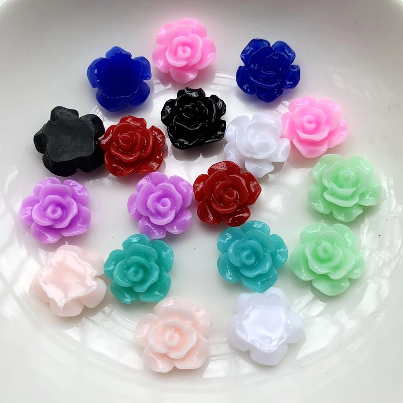 

100PCS 13mm Mix Colors Cute Resin Rose Flowers Flatback Cabochon DIY Jewelry/Craft Decoration