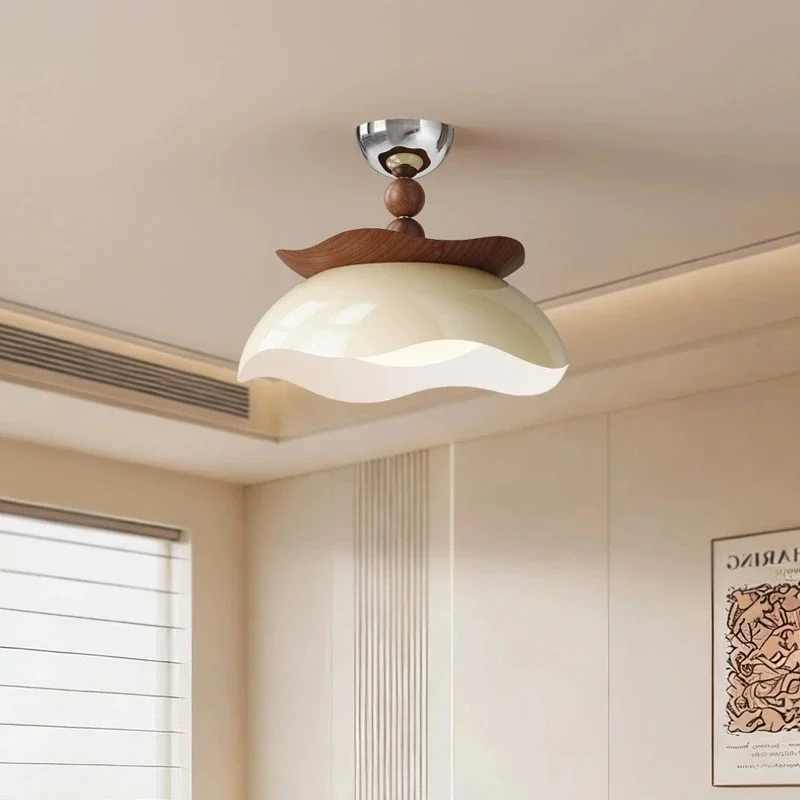 Cute Wavy Flower Ceiling Lamp Pink White Glass Shade Bead Decoration Ceiling Light Bedroom Corridor Balcony Decor Ceiling Lamp