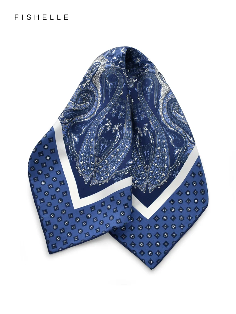 Blue ethnic style natural silk small square scarf women spring autumn scarves men\'s hijab adult handkerchief wrap luxury gifts