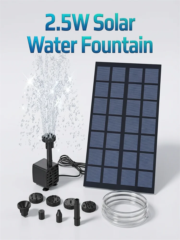 AISITIN Pompe à eau solaire 2,5 W, avec 6 buses, tuyau d'eau de 1,2 m, fontaine d'eau de jardin DIY, bain d'oiseaux, idéale pour la fontaine/decoration extérieure 3