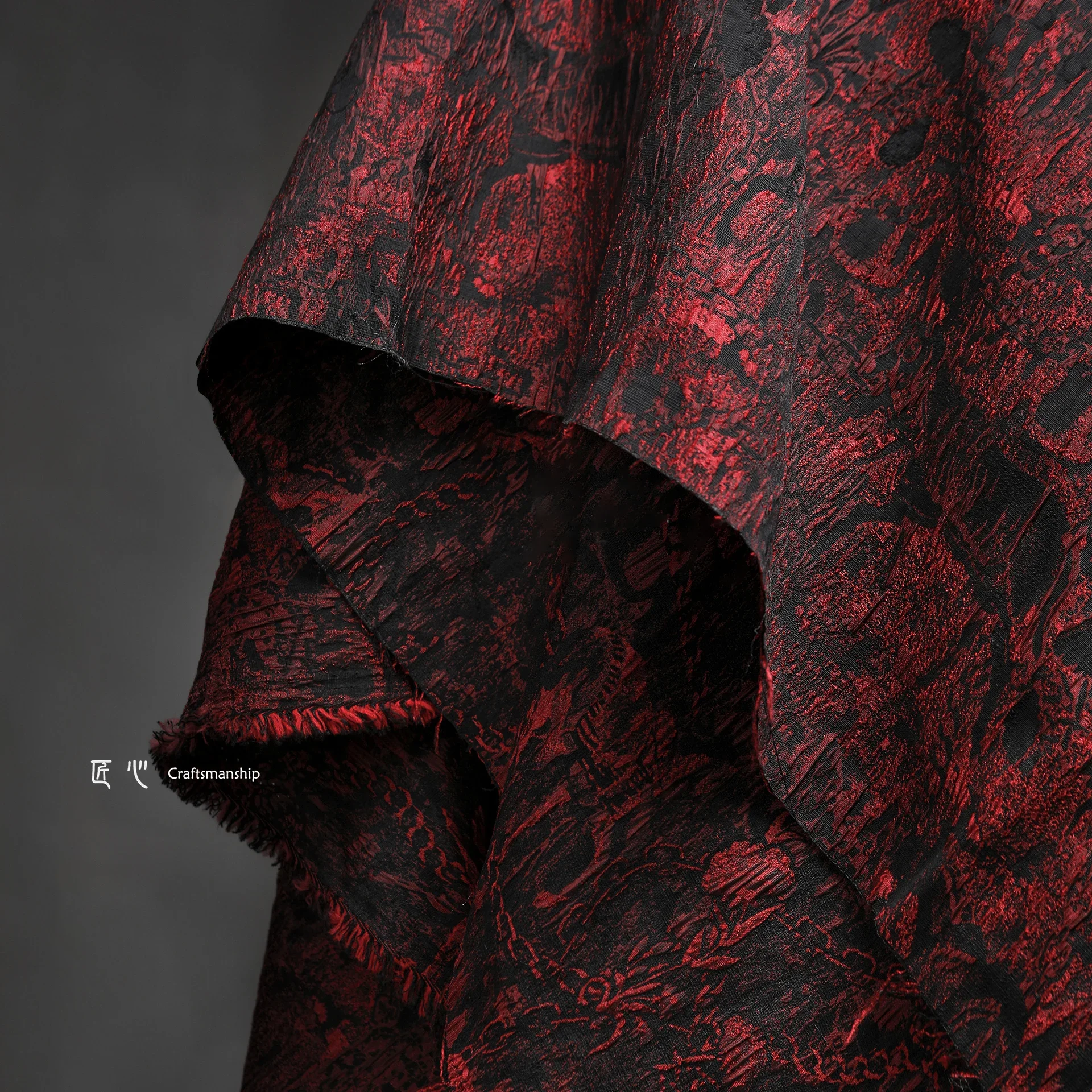 Fabric Dark Red Iron Chain Jacquard Texture Cloth Three-Dimensional Reconstruction Creative Retro Coat Skirt DIY Bag Clothing